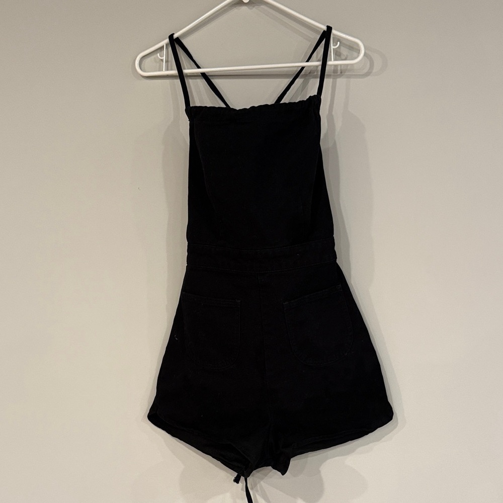 Urban Outfitters Black Denim Romper with lace up back and pockets. 8. $12